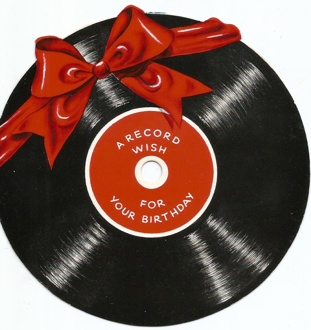Vintage Die Cut Record Vinyl Album 45 Rpm Red Ribbon Bow Birthday