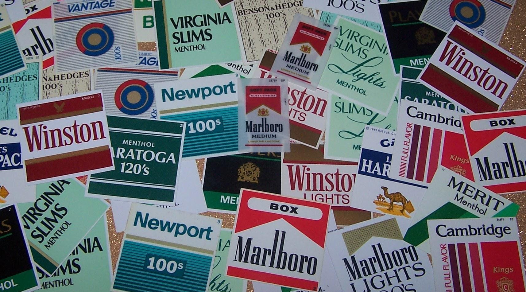 Lot of 50 Assorted Plastic Branding Inserts Labels Cigarette Advertising  Vending Machine Marlboro Winston Junk Journal Smash Book