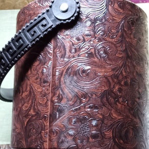 Vintage Phoenixware faux tooled leather floral ice bucket