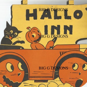 Vintage Halloween die cut black cat JOL jack o'lantern Hallo'Inn sign digital download printable image 300 dpi