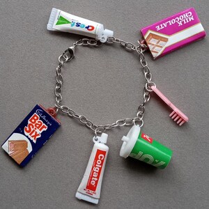 Vintage Kaugummi Ball Maschine Charm Armband Zahnarzt Zahnersatz Zahnpasta Zähne Schokoriegel Zahnbürste Soda