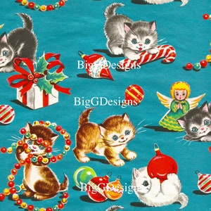 Vintage Weihnachtskatze Geschenkverpackung Bild (Digitaler Download)