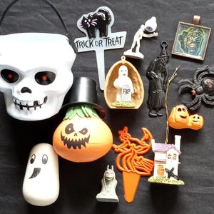 Vintage Halloween Figurine Destash Lot: Skull Cup, Zombie, Ghost
