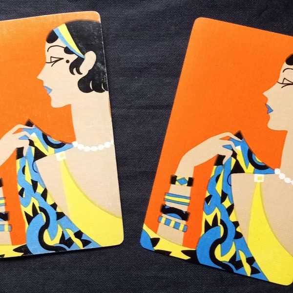 Two vintage Art Deco flapper woman lady single swap playing cards