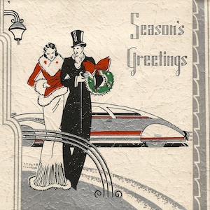 Carte de voeux Art déco Noël vintage, carte de couple chic, clapet, téléchargement numérique image imprimable clip art