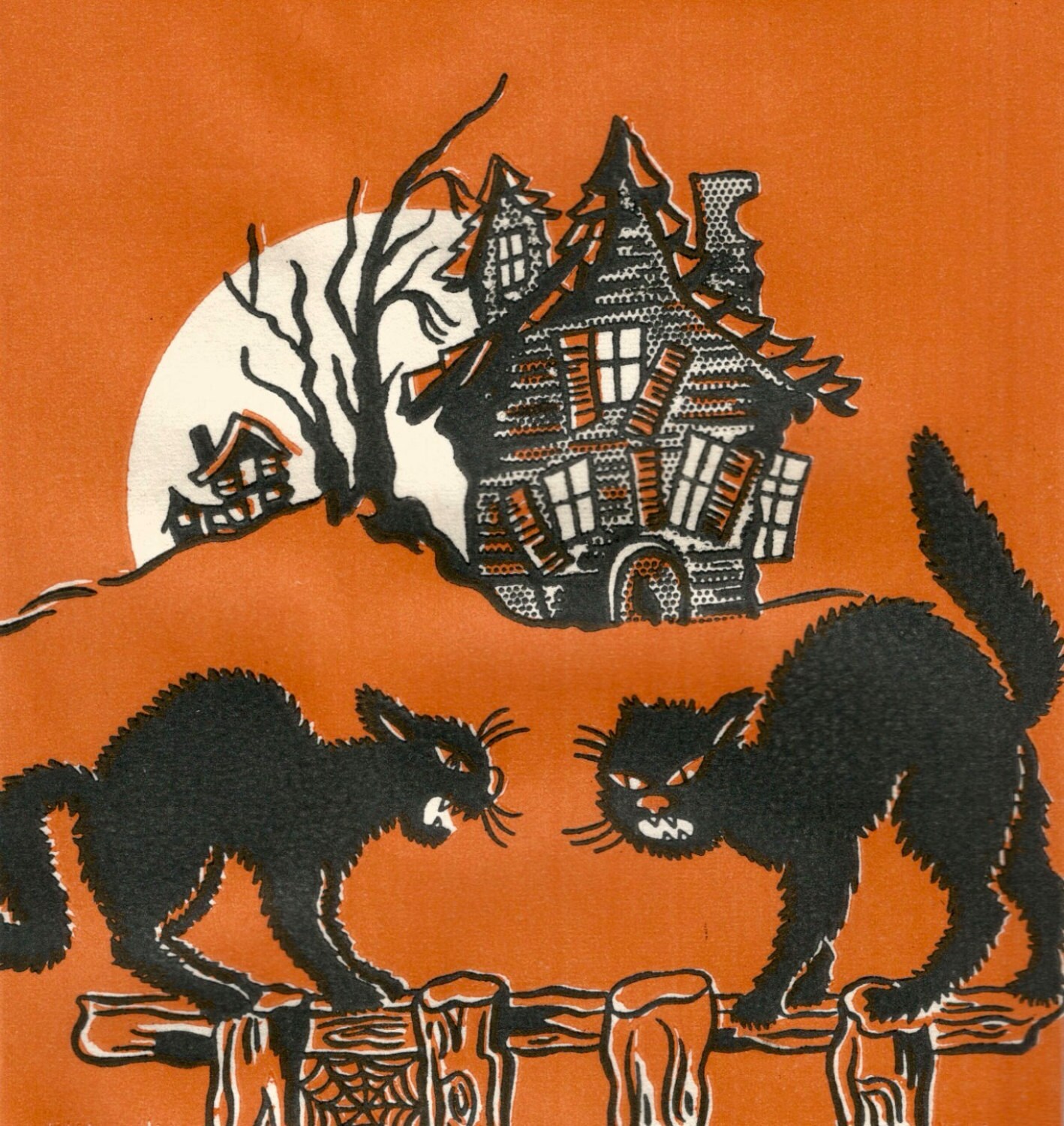 Vintage Halloween Black Cat Haunted House Image (digital Download) - Etsy