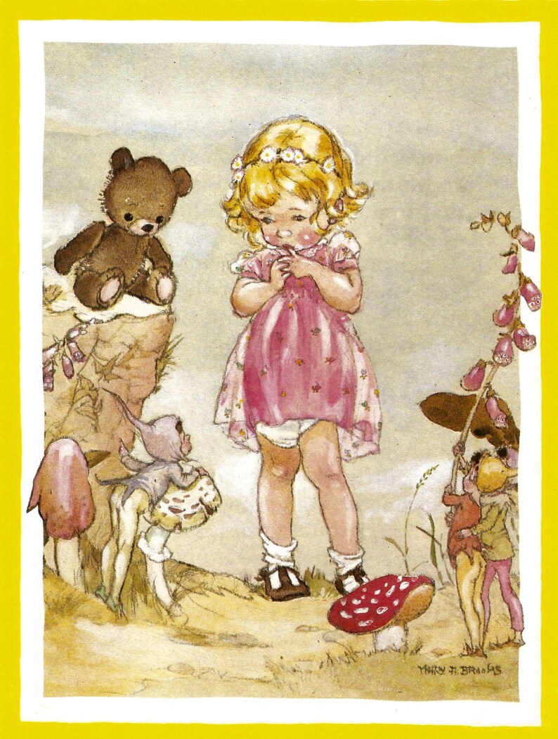 Vintage children's book illustration little girl pink Etsy