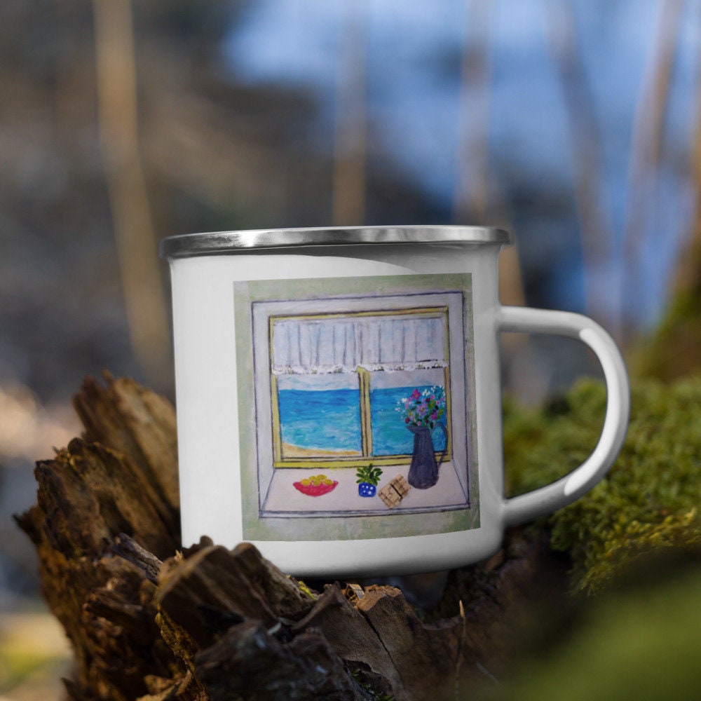 Taza de esmalte con vistas al mar olas del océano utensilios | Etsy