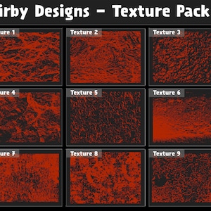 Puede incluir: Nueve patrones digitales texturizados en rojo y negro, etiquetados del "Texture 1" al "Texture 9".