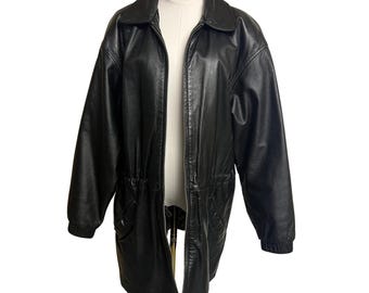 vintage Wilsons noir veste en cuir doublée avec fermeture éclair sur le devant vêtements d'extérieur décontractés des années 90