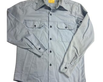 vintage Sears Perma-Prest - Chemise de travail bleu clair à manches longues pour hommes, taille moyenne 15-15,5