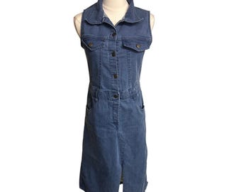 Robe mi-longue en denim sans manches Bebe vintage Taille L Stretch An2K Western Utility