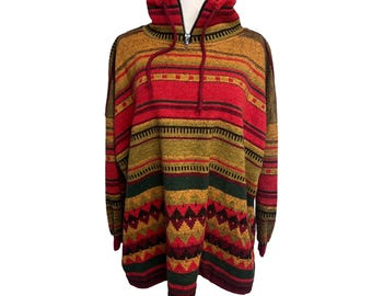 VTG Pull col cheminée zippé sur un quart de large pour femmes en polaire aztèque sud-ouest