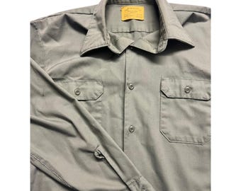 True vintage Sears Perma-Prest M - Chemise de travail vert sauge pour hommes à manches longues