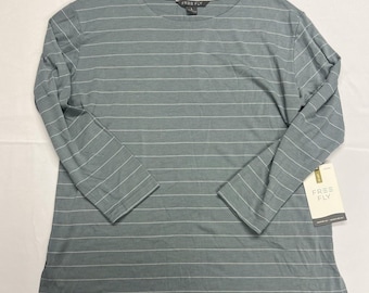 Free Fly Womens Bamboo Shoreline 3/4 Sleeve Top UPF 50 Blue Sz Large Beach
