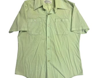 Vintage des années 70 Sears Perma-Prest chemise boutonnée à manches courtes vert menthe pour hommes M