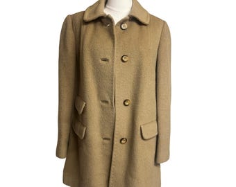 Vintage Manteau de voiture en laine et mohair pour femme Camel Veste Union Tag Old Money Luxury