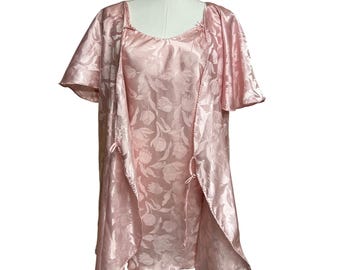 vintage Ilsie Stevens Ensemble de peignoir en satin fleuri rose Lingerie Petite Elegant