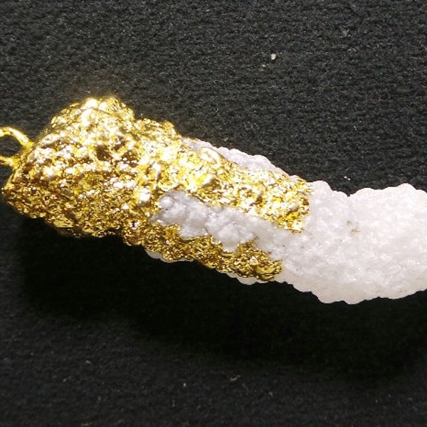 white Solar quartz pencel druzy Pendant with 24k Gold Electroplated Edge- Raw white solar quartz pencil druzy Charm Pendant Size-10X40 MM