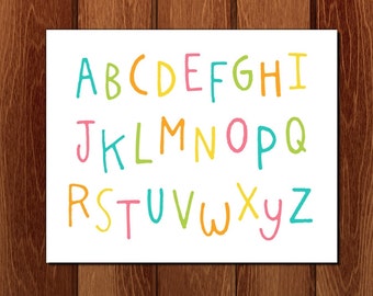 Colorful alphabet printable nursery art, Instant Download