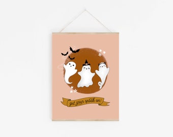 Pink Halloween Wall Art Set – Cute Ghost, Spider (digital Download) - Etsy