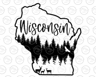 Wisconsin svg, Nature svg, Outdoor svg, Nature silhouette, svg, png, Treeline, WI, Wisconsin, Script, WI svg, dxf, Antler, cursive