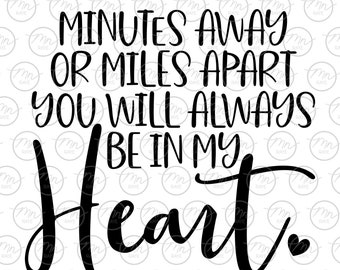 Minutes Away or Miles Apart Svg, Love Digital Clipart, Svg Files For Cricut, Silhouette Cut Files, Sayings, Heart svg, png, eps, love, loss