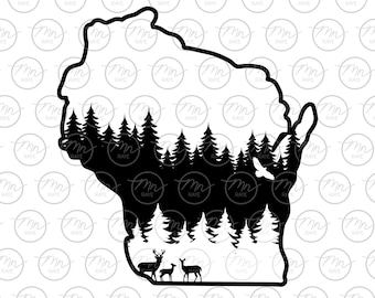 Wisconsin svg, Nature svg, Outdoor svg, Nature silhouette, svg, png, Treeline, WI, Wisconsin, Silhouette, treeline svg, dxf, Antler