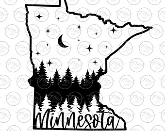 Minnesota svg, Nature svg, Outdoor svg, Nature silhouette, svg, png, Treeline, MN, Minnesota, Star, Minnesota svg, dxf, Antler, cursive