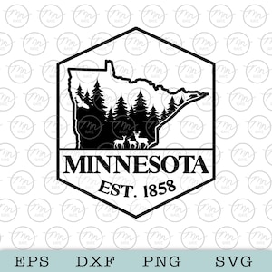 Minnesota State SVG, Nature, Deer, Eagle, Digital download, Silhouette, svg, MN, png, dxf, eps, Minnesota, MN svg, badge image 1