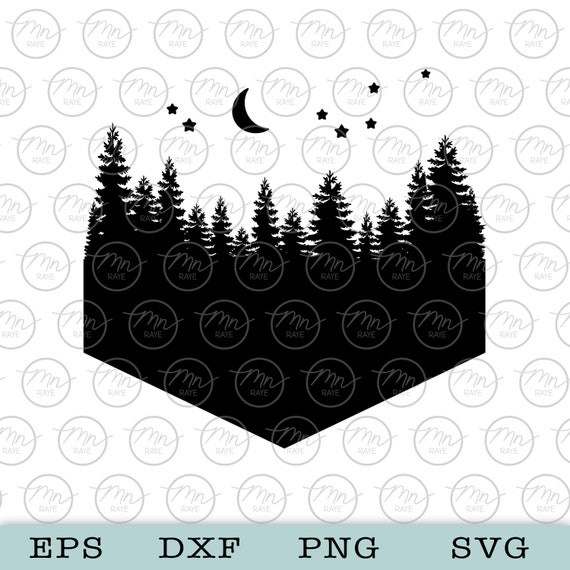 Download Pine Tree Moon Stars Svg Nature Svg Outdoor Svg Crescent Etsy