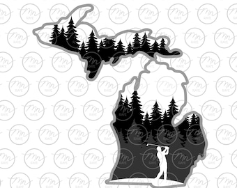 Golf Michigan svg, Nature svg, Outdoor svg, Golf silhouette, svg, png, Treeline, MI, Michigan, Michigan svg, dxf, UP, Upper Peninsula, Golf