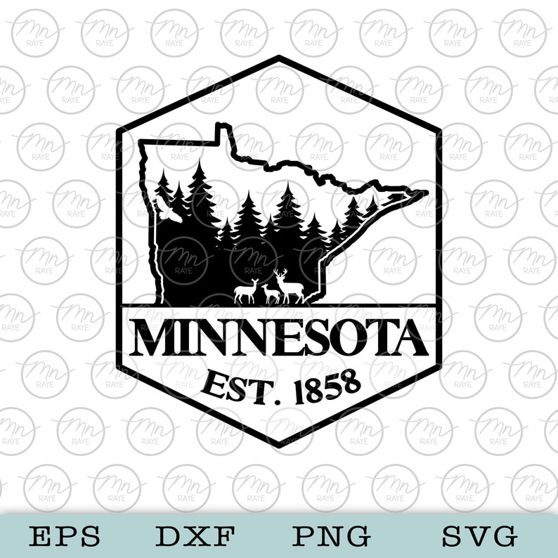 Minnesota State SVG, Nature, Deer, Eagle, Digital download, Silhouette, svg, MN, png, dxf, eps, Minnesota, MN svg, badge image 1