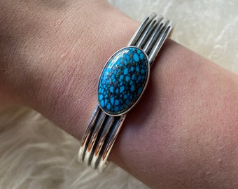 Mermaid Scales Turquoise and sterling silver cuff bracelet- M/L