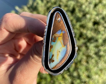 Solid Australian Boulder Opal Shadowbox Ring-6