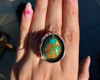 Thunderbird turquoise and Sterling Silver Saw-cut Shadowbox Ring *made to size*