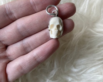 Small Antler-Carved Skull and Sterling Silver Pendant