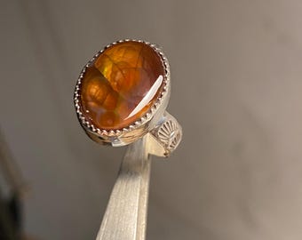 Mexican Fire Agate and Sterling Silver Ring Size 6