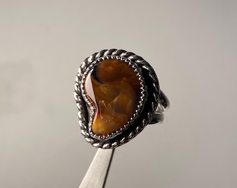 Mexican Fire Agate and Sterling Silver Ring Size 6.5