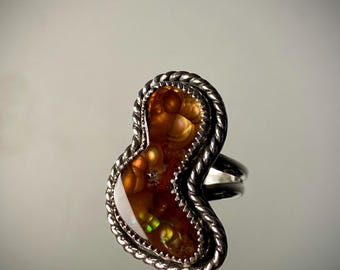 Mexican Fire Agate and Sterling Silver Ring Size 6.25