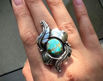 Royston and sterling silver dew drop leaf ring (made-to-size)