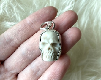 Large Antler-Carved Skull Pendant