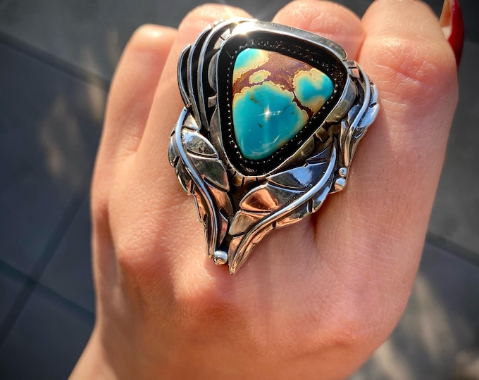 Featured listing image: Iron Maiden Turquoise and Sterling Silver Ring *made to size*