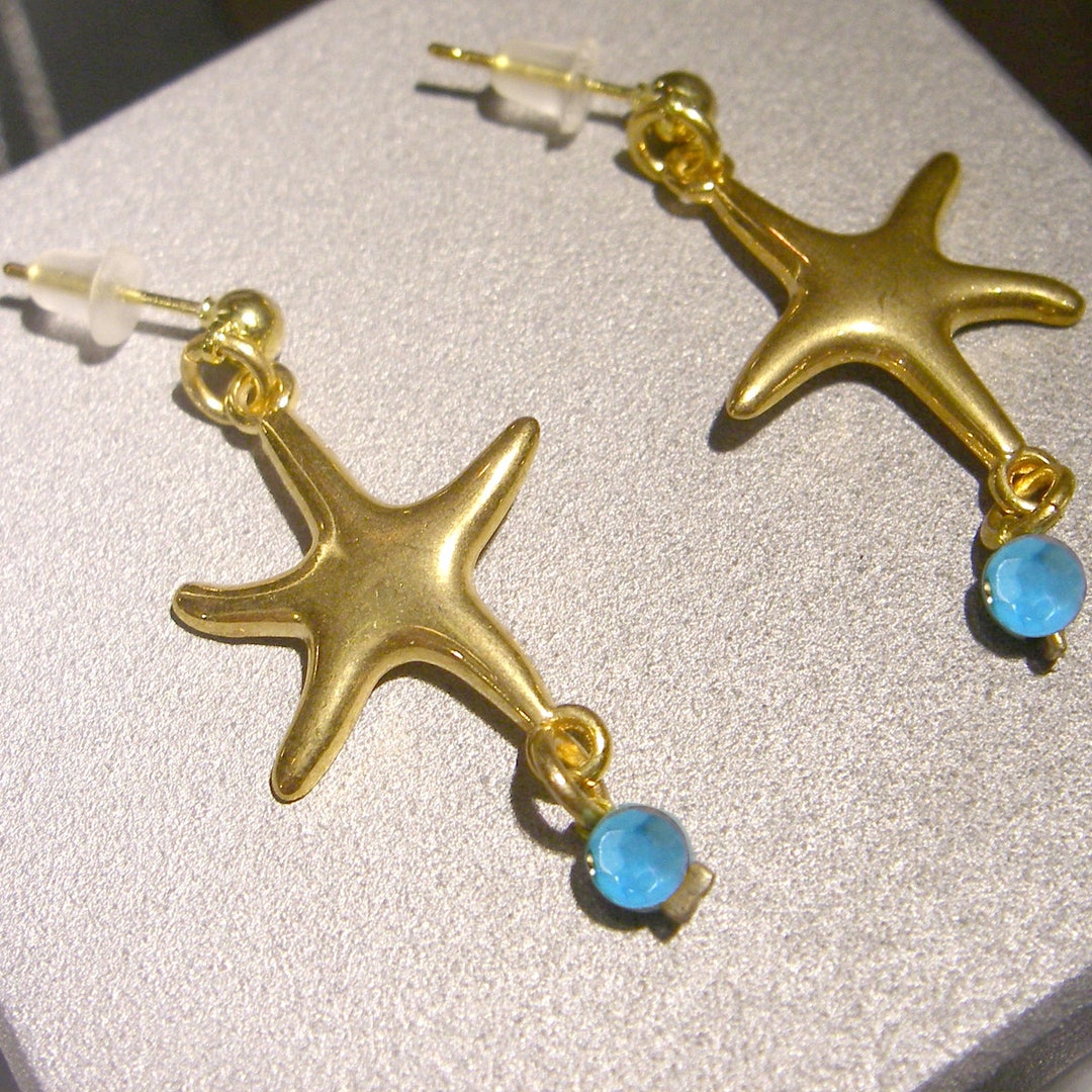 Star Fish Gold Drop Stud Earrings, Stay Salty, Starfish Gold Earrings ...
