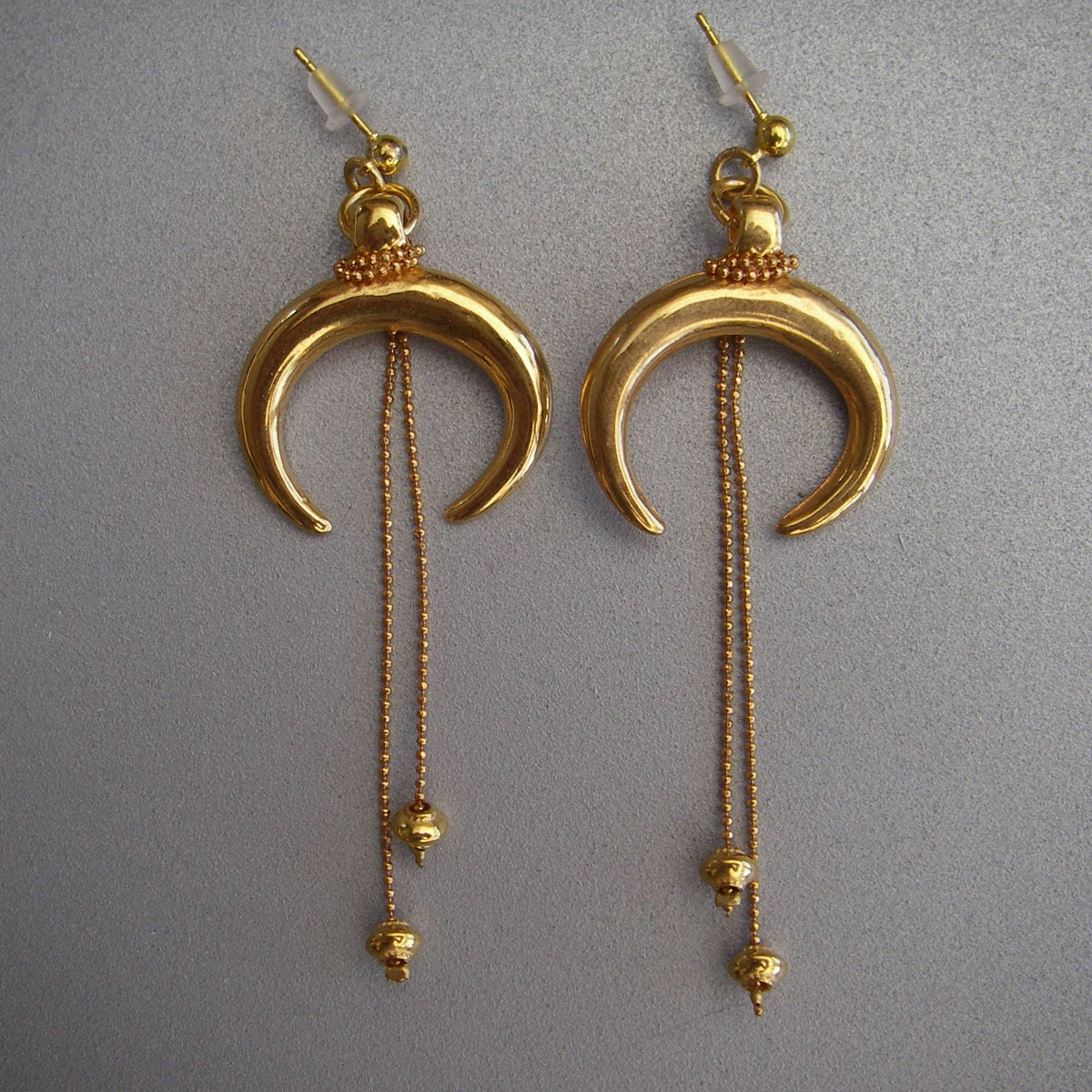 Crescent Horn Earrings, Double Horn Dangle Earrings, Half