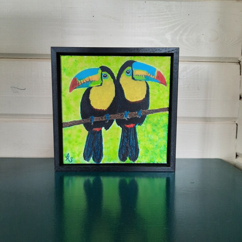 Tableau Toucans 20x20cm sous cadre image 2