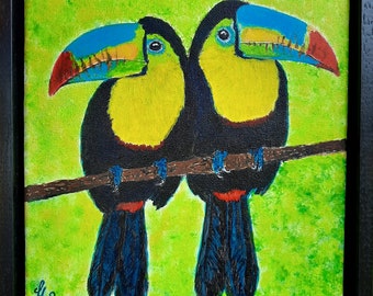 Tableau Toucans 20x20cm sous cadre