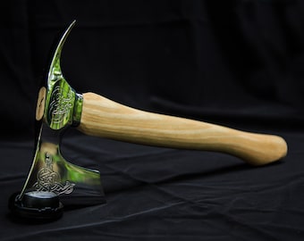 Stainless steel engraved bearded axe with adze blade polished viking style