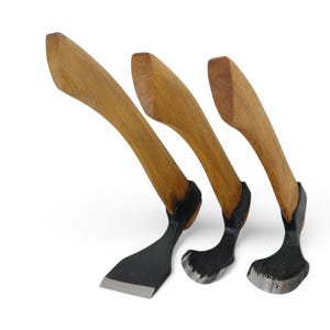 Set of 3 wood carving woodworking bowl adze tools - straight - big - small curved adze