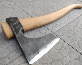 Restored Hand-Forged Bearded Axe, Vintage Viking Style Steel Chopper